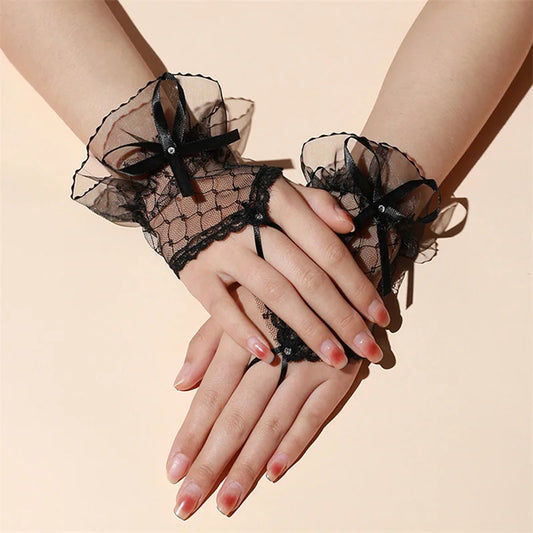 Gothic Lolita Antique Lace Short Fingerless Gloves Fancy Dress Costume Accessory