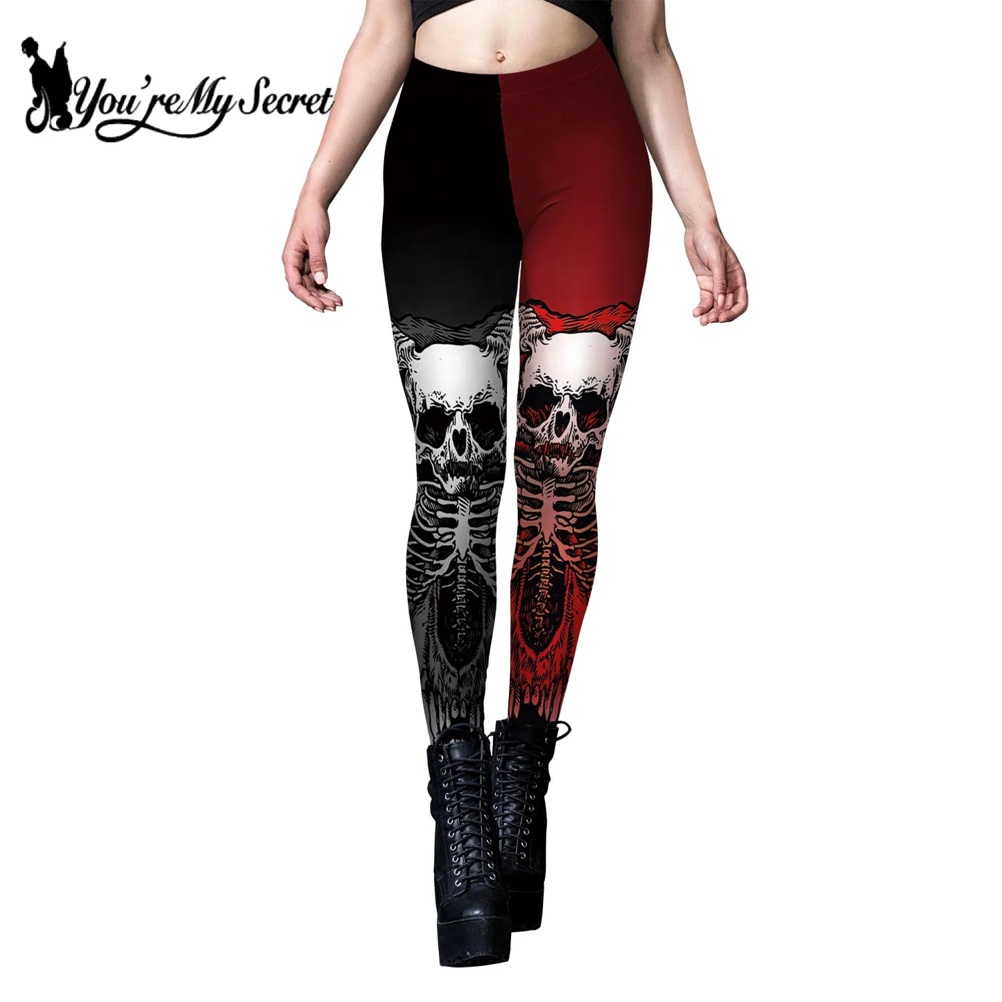 Gothic Skull Print Halloween Skeleton Print Legging Punk Fitness Ankle Pants