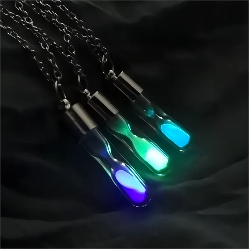 Glow In The Dark Hourglass Necklace Glass Pendant Chain