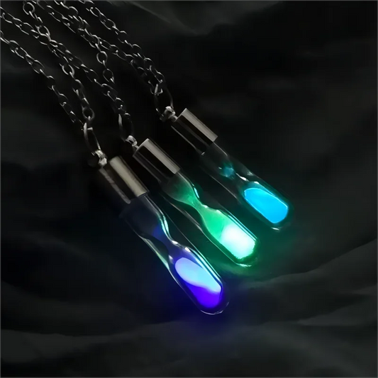 Glow In The Dark Hourglass Necklace Glass Pendant Chain