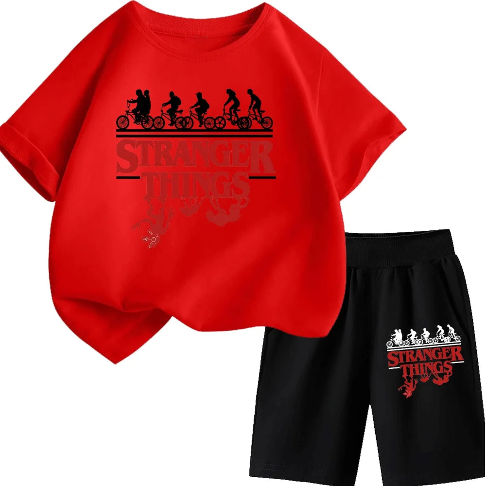 Stranger Things Kids T-Shirt Shorts Set Demogorgon Boys/Girls Summer Clothes TShirt Top