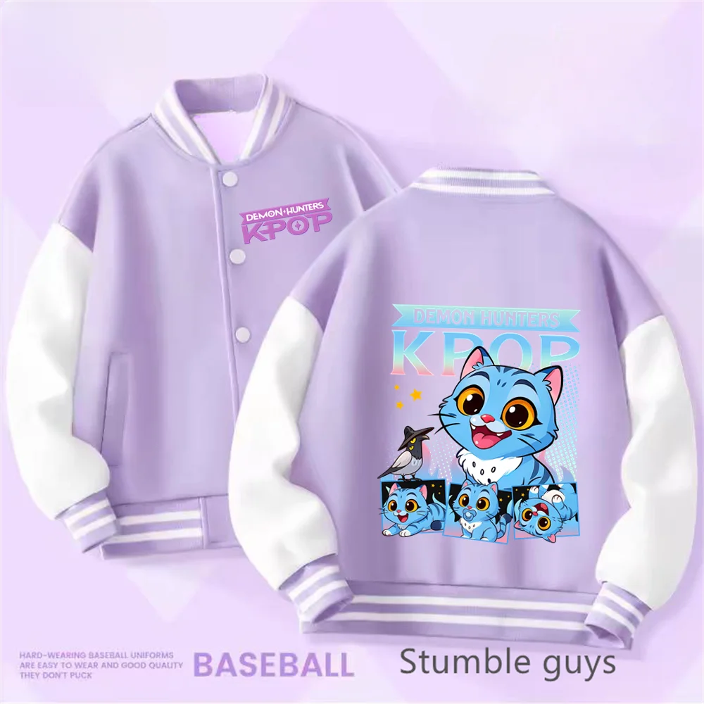 Kpop Demon Hunters Baseball Varsity Jacket Kids Rumi Mira Zoey Huntrix Derpy Tiger Coat Merch Gifts