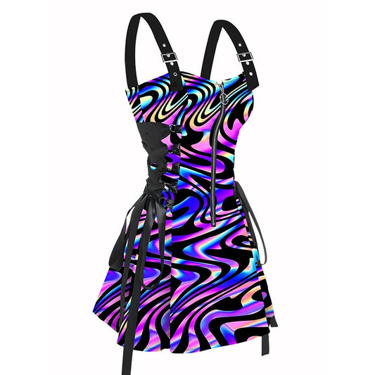Punk Alternative Buckle Strap Lace up Mini Dress