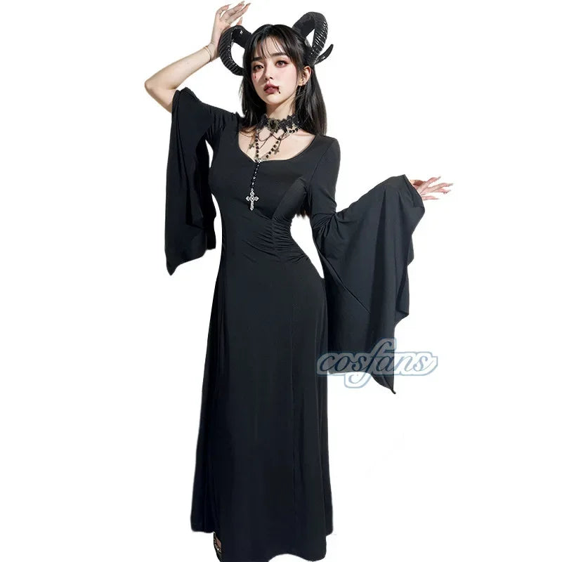 Long Black Gothic Maxi Dress Costume