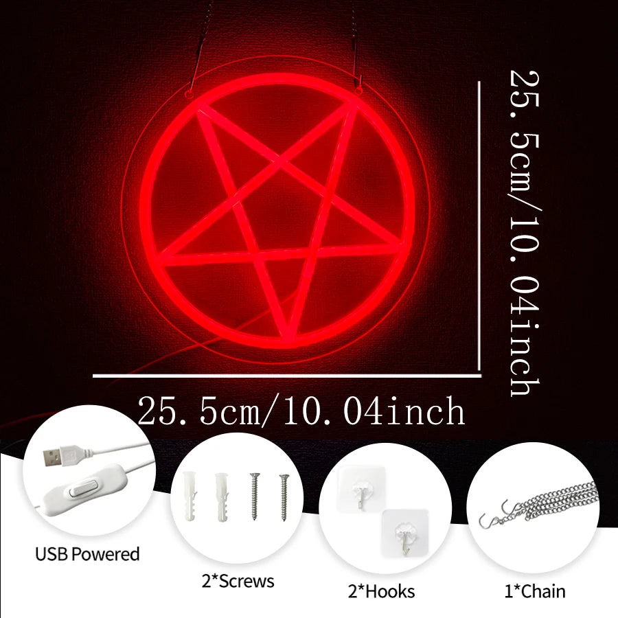 Satan Five-Pointed Star Neon Sign Light Gothic Devil Pagan Ritual Novelty Wall Lighting