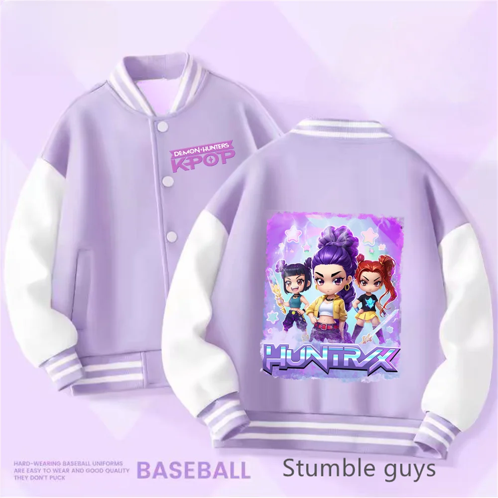Kpop Demon Hunters Baseball Varsity Jacket Kids Rumi Mira Zoey Huntrix Derpy Tiger Coat Merch Gifts