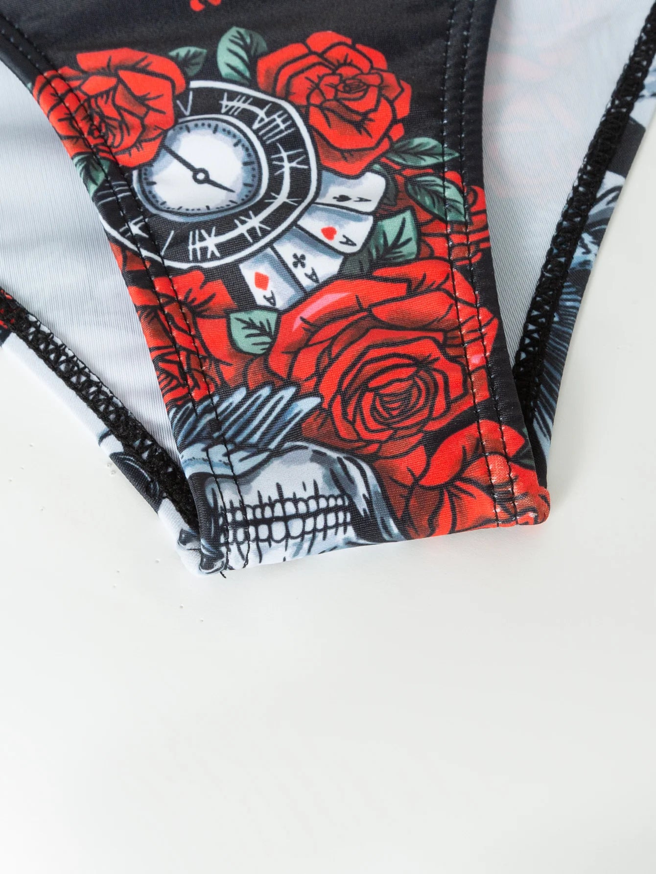 Sexy Gothic Skull Rose Print Bikini Swimsuit Beachwear