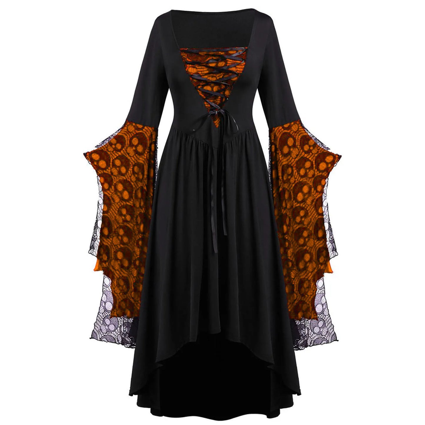 Gothic Long Black Witch Dress Halloween Fancy Dress Costume