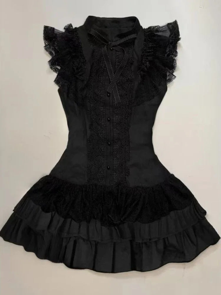 Victorian Gothic Lace Frill Mini Dress