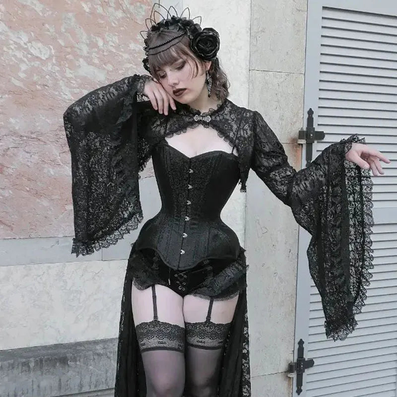 Gothic Black Lace Bell Sleeve Shrug Bolero Jacket Top