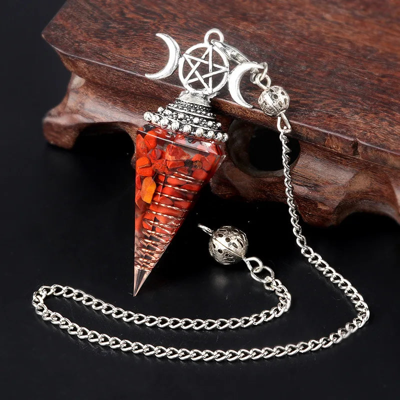 Natural Stone Crystal Reiki Pendulum Three Phases Moon Hexagonal Cone Amethysts Charms
