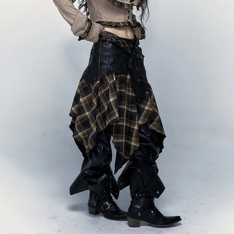 Grunge Tartan Plaid Irregular Handkerchief Skirt