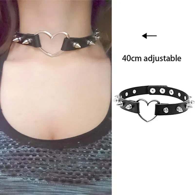 Bondage Sexy Heart Lock Key Rivets Black Goth Punk Chokers Gothic Collar