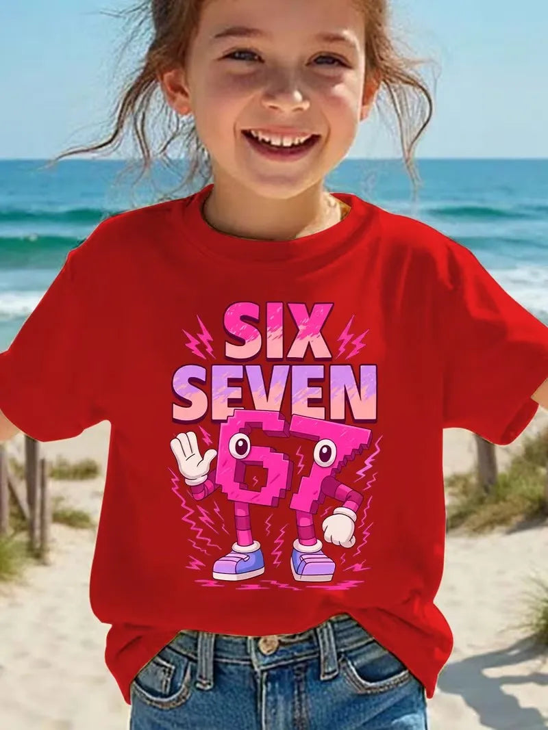 67 Six Seven Italian Brainrot Meme Girls' Short Sleeved Children T-shirt Summer Clothes Tshirt Top
