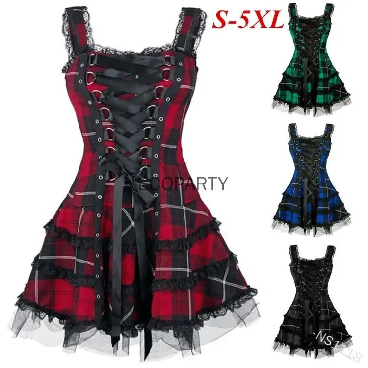 Lolita Gothic Punk Red Tartan Plaid Dress