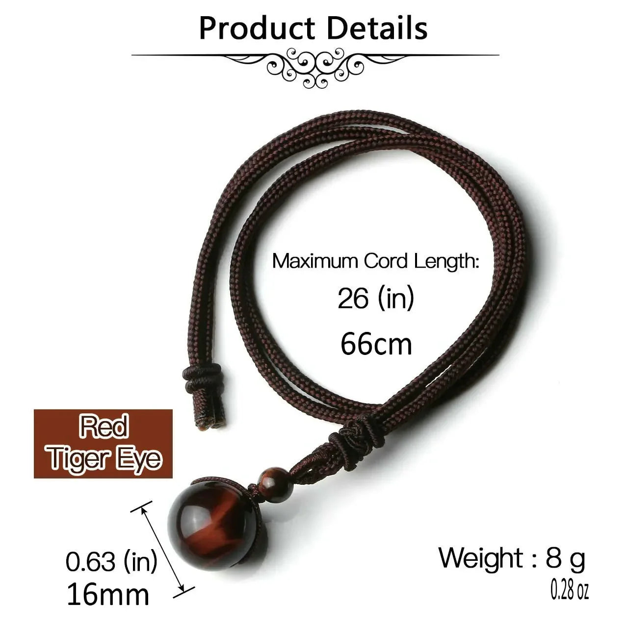 16 Mm Black Obsidian Tiger Eyes Amethyst Stone Necklaces with Adjustable Braided Rope Cords Natural Crystal Pendant