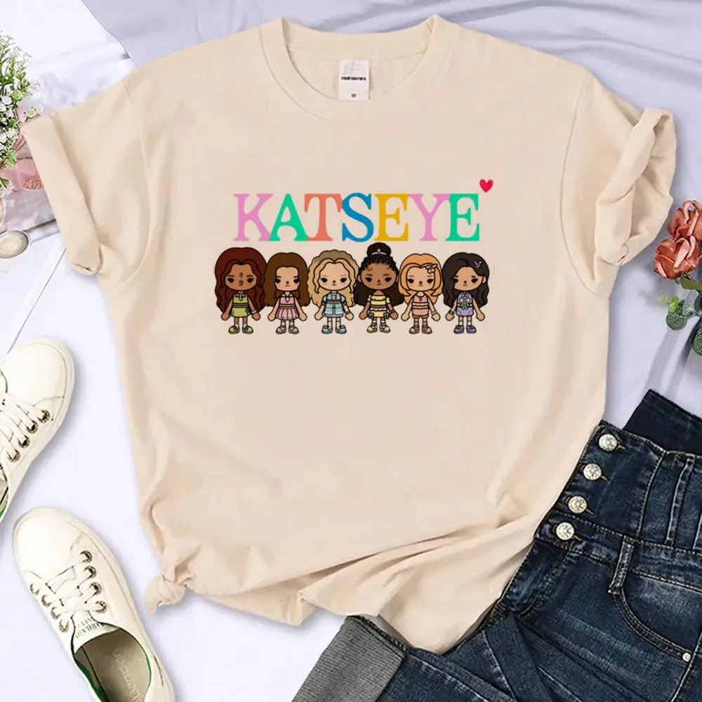 Katseye Kpop T-shirt Girl Band Cute Anime Korean K-pop Tshirt Summer Clothes