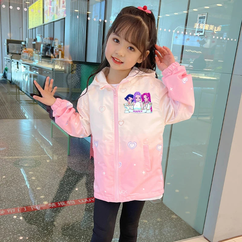K-pop Demon Hunters Waterproof Coat Huntrix Girls Mac Raincoat School Lightweight Jacket