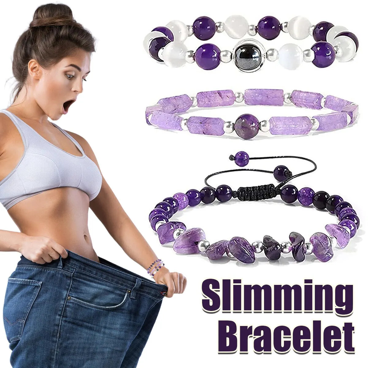 Crystal Energy Healing Amethyst Bracelet for Weight Loss, Yoga, and Meditation