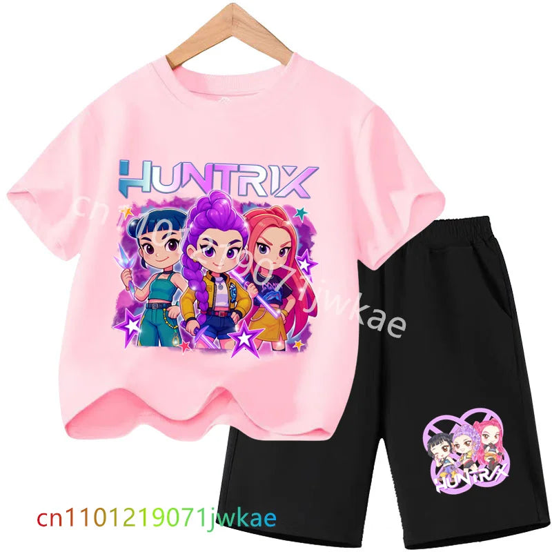 Huntrix T-shirt Set Kpop Demon Hunters Summer Clothes Shorts Rumi