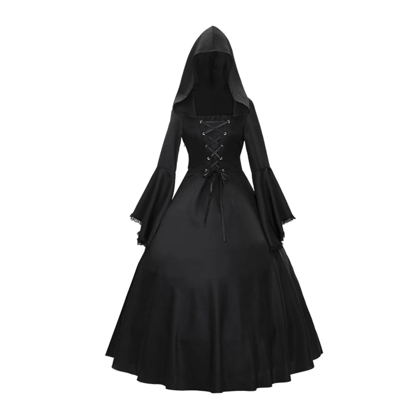 Black Pagan Gown Gothic Medieval Hooded Ceremonial Dress