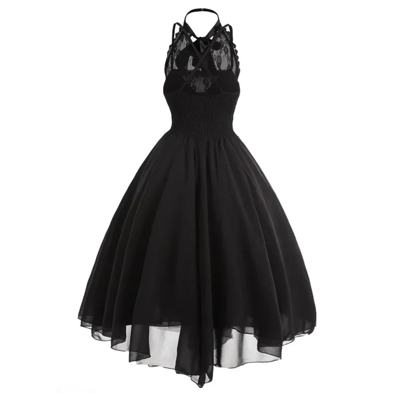 Black Gothic Ballerina Vintage 1950s Lace Prom Dress