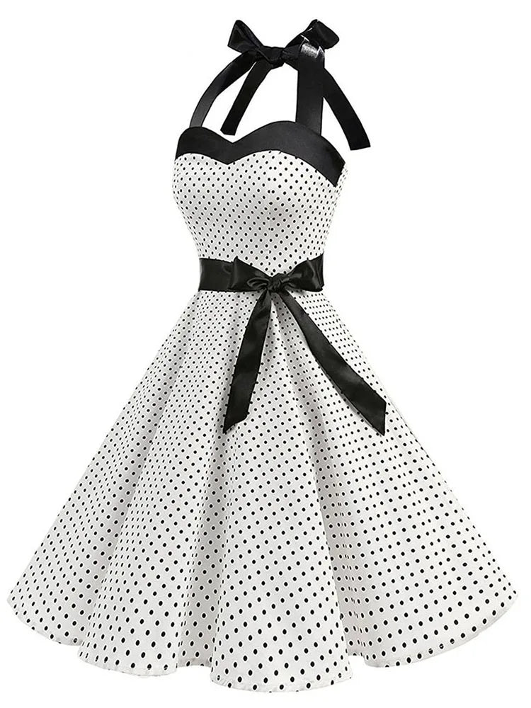Vintage 1950s Polka Dot Summer Dress White Vintage Dress Pin Up Rockabilly Swing Dress