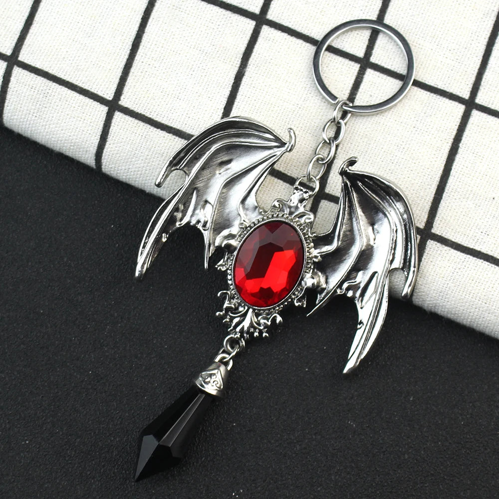 Gothic Vampire Bat Keyring Red Crystal Keychain Gothic Jewellery