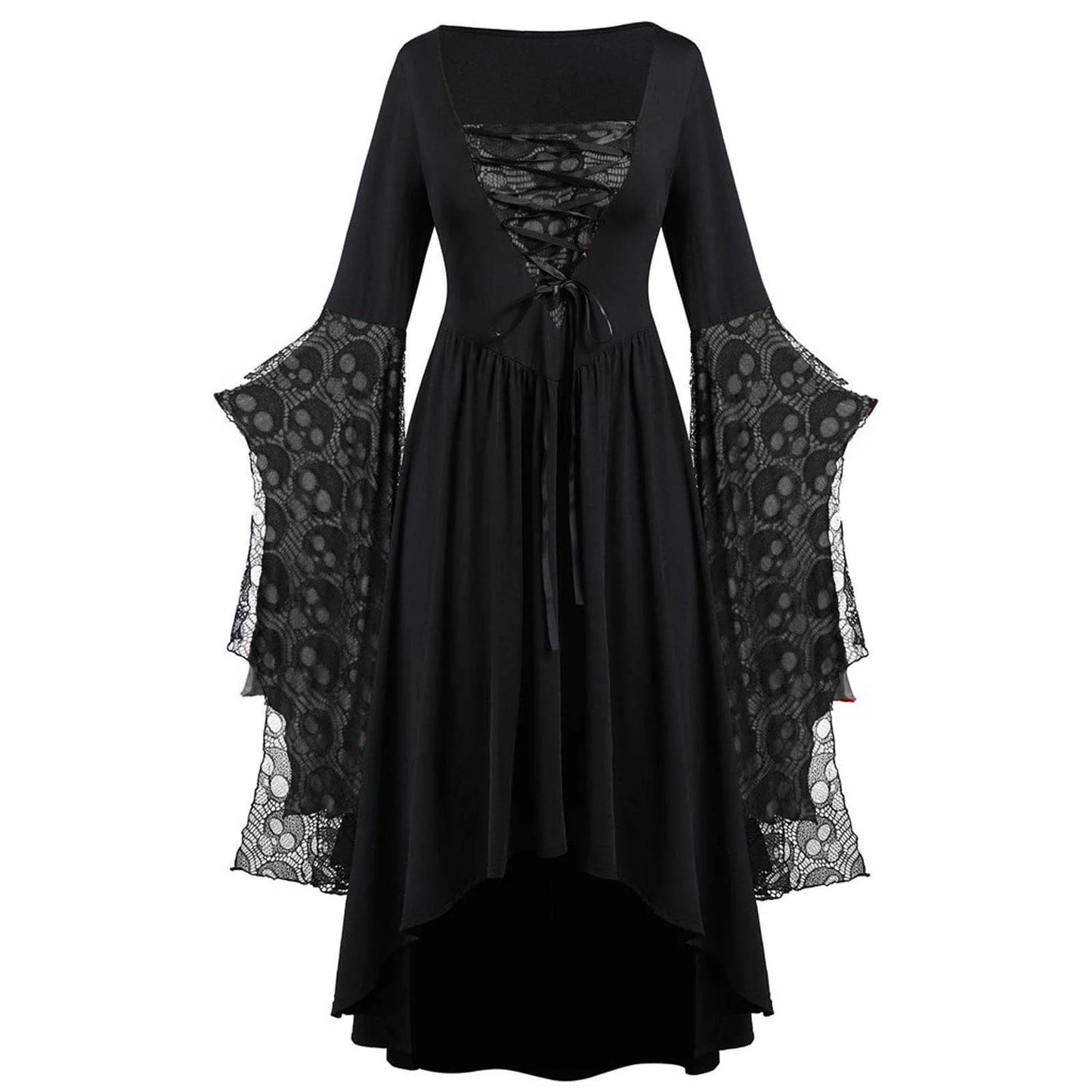 Gothic Long Black Witch Dress Halloween Fancy Dress Costume