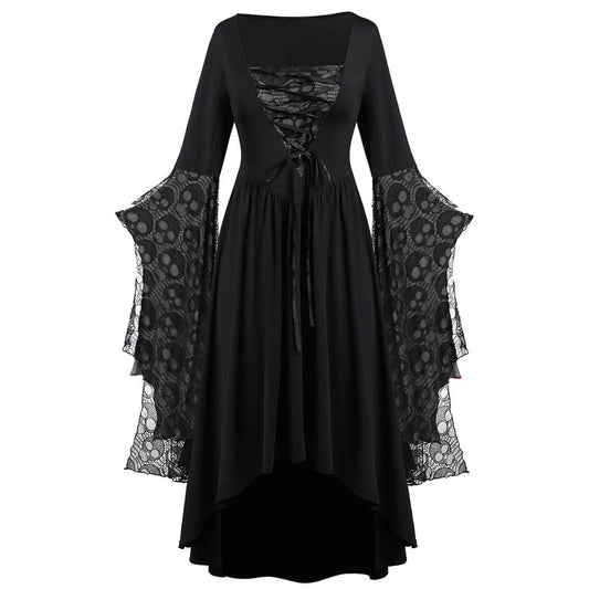 Gothic Long Black Witch Dress Halloween Fancy Dress Costume Grey