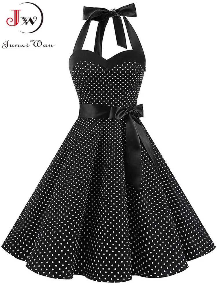 Vintage 1950s Polka Dot Summer Dress White Vintage Dress Pin Up Rockabilly Swing Dress