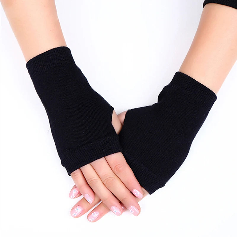 Unisex Black Short Fingerless Gloves Cuffs Mittens