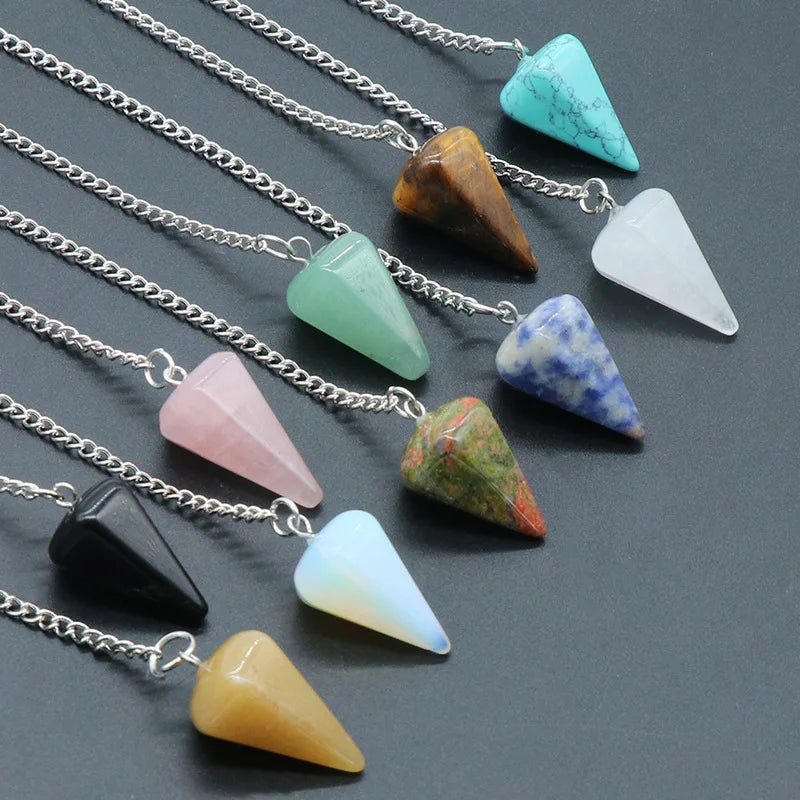 Natural Stone Quartz Agates Pendant Reiki Healing Cone Amethyst Charm Pendulum Pendants For Divination Dowsing Crystals