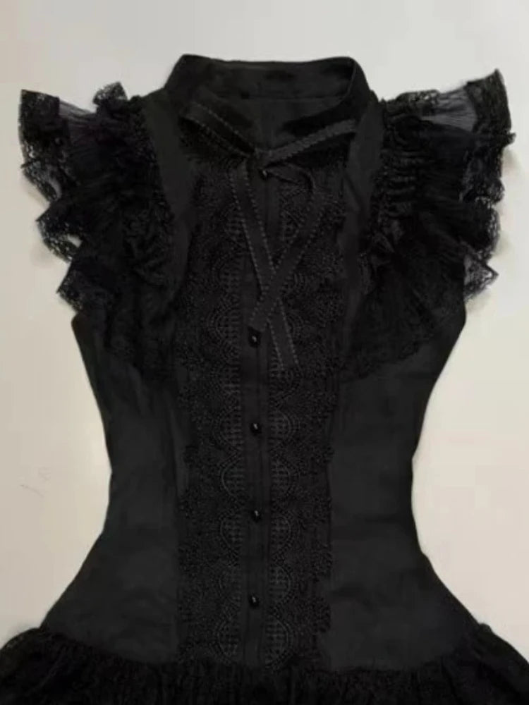 Victorian Gothic Lace Frill Mini Dress