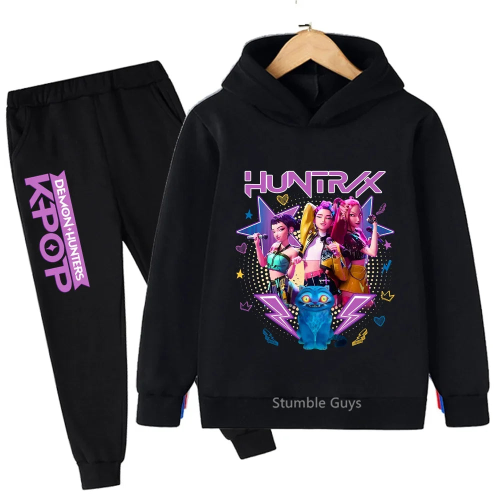 Kpop Demon Hunters Hoodie Set Huntrix Sweatshirts Tracksuit Joggers K-pop Clothes Merch