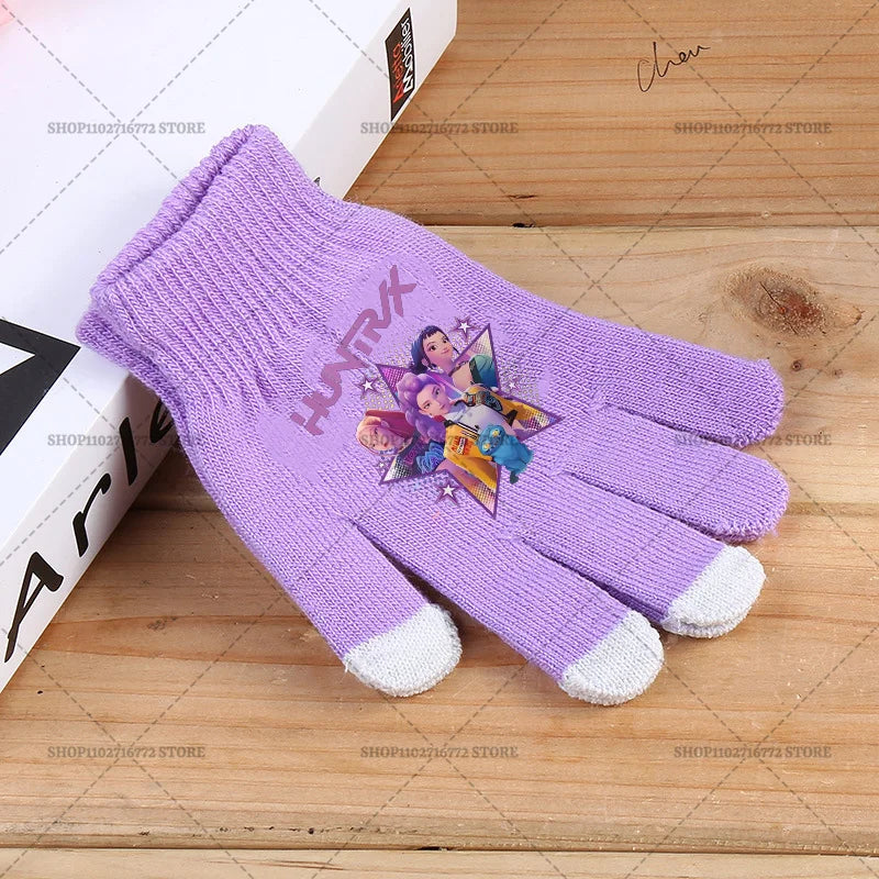 KPop Demon Hunters Children Five Finger Gloves Cute Touchable Screen Personalised Huntrix Merch Gift