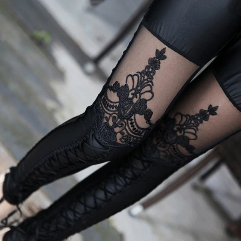 Stylish Sexy Women Faux Leather Gothic Punk Leggings Pants