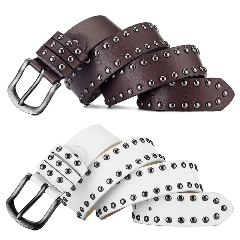 Red Black White Punk Emo Goth Studded Rivet Belt Punk Hip Hop Rock Jeans Belt PU Leather Unisex Men Women