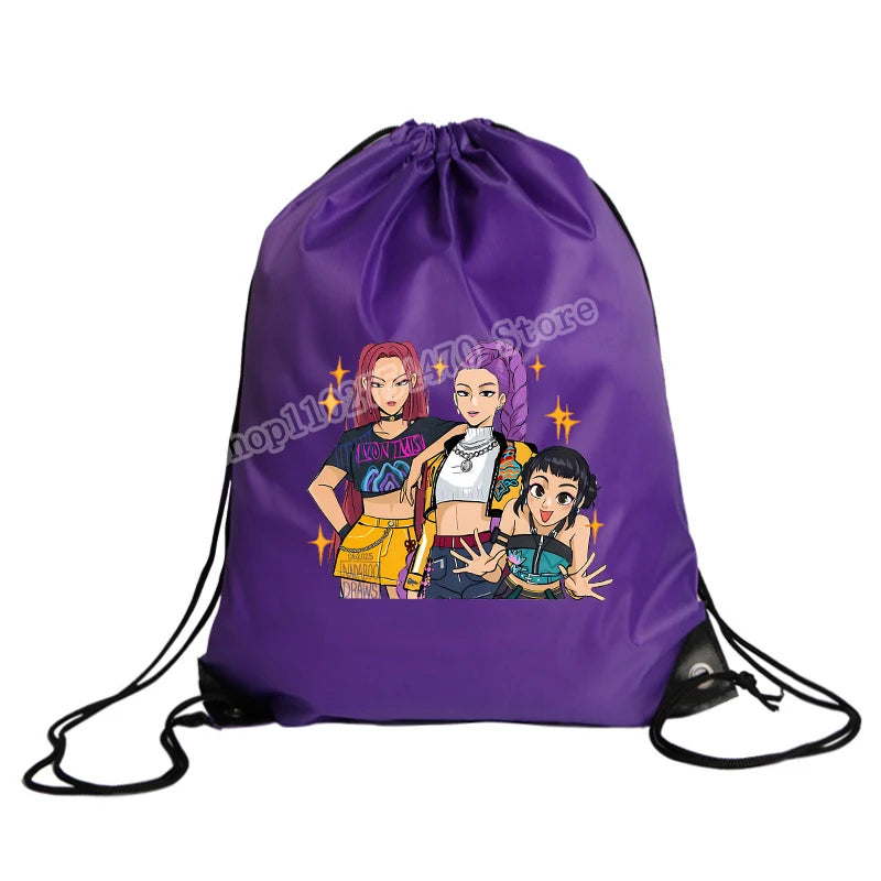 KPop Demon Hunters Merch Drawstring Swim PE Kit Sports Book Shoulder School Bag Waterproof