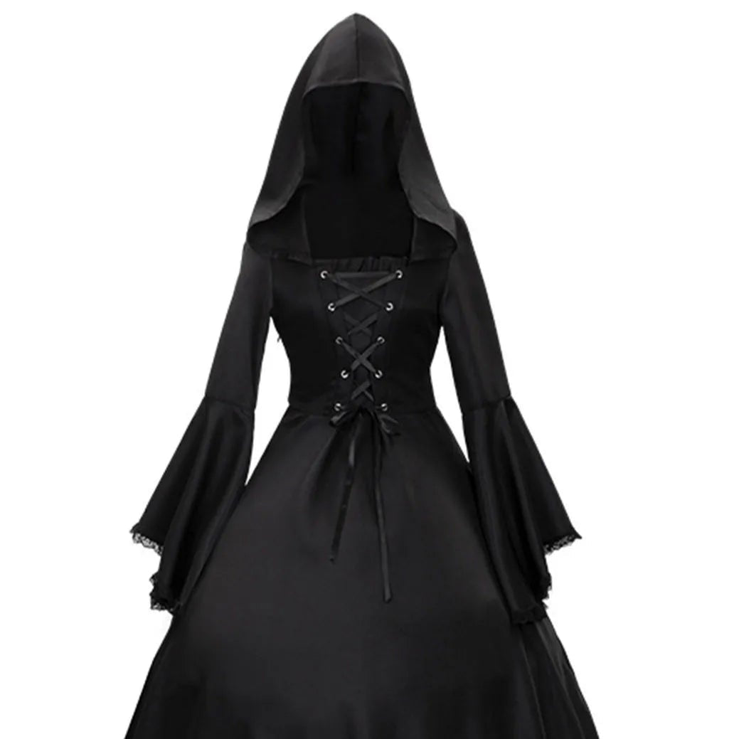 Black Pagan Gown Gothic Medieval Hooded Ceremonial Dress
