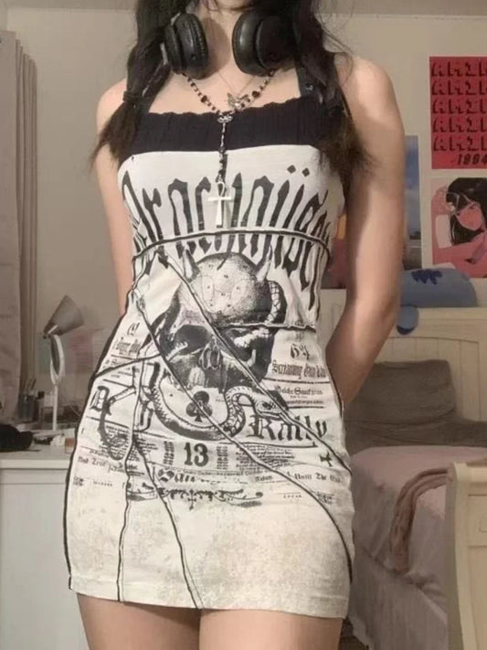 Skull Vest Punk Emo Mini Dress