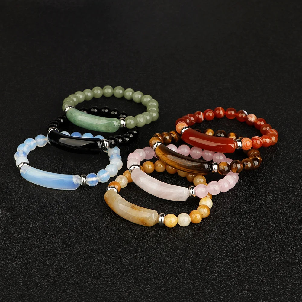 Natural Stone Healing Crystal Rose Quartz Amethyst Gemstone Beaded Bracelet for Women Girls Jewelry