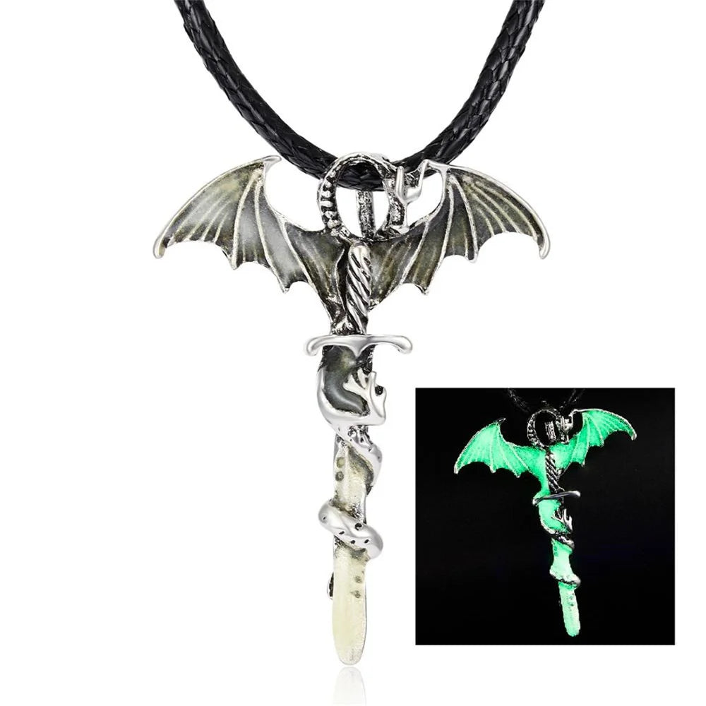 Magic Glowing Luminous Gothic Dragon Pendants Necklaces Mens Jewelry Glow In The Dark Necklace