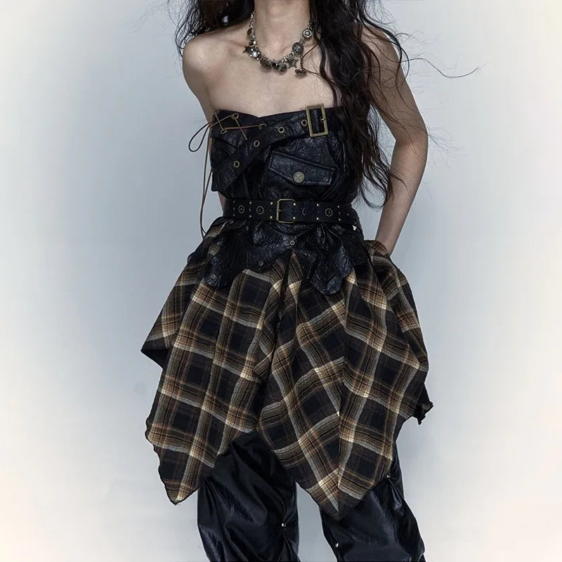 Grunge Tartan Plaid Irregular Handkerchief Skirt
