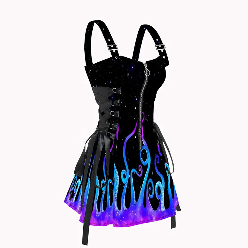 Buckle Strap Lace up Punk Dress
