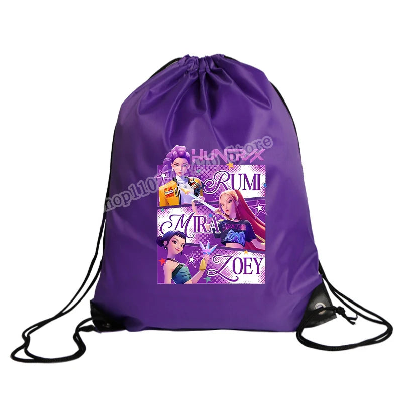 KPop Demon Hunters Merch Drawstring Swim PE Kit Sports Book Shoulder School Bag Waterproof