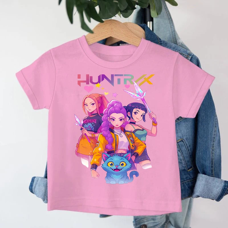 KPop Demon Hunters Saja Boys T-shirt Huntrix Tshirt Kids Summer Clothing Rumi