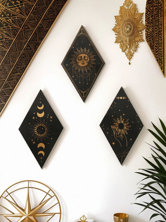 Wall Pediments Gothic Moon Stars Sun Phases Hanging Picture Home Decor