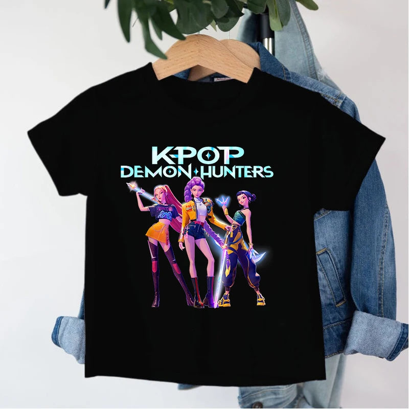 KPop Demon Hunters Saja Boys T-shirt Huntrix Tshirt Kids Summer Clothing Rumi