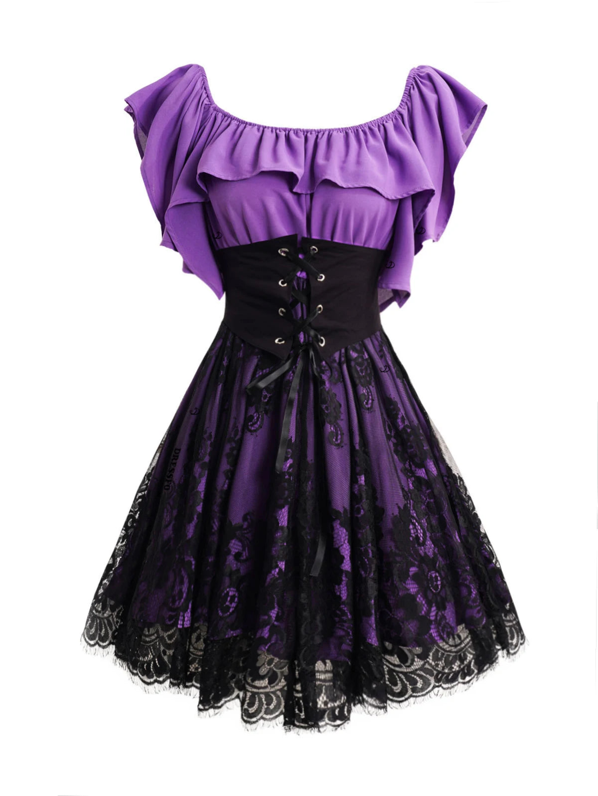 Sexy Wench Gothic Lace Purple Dress Pirate Maid Costume